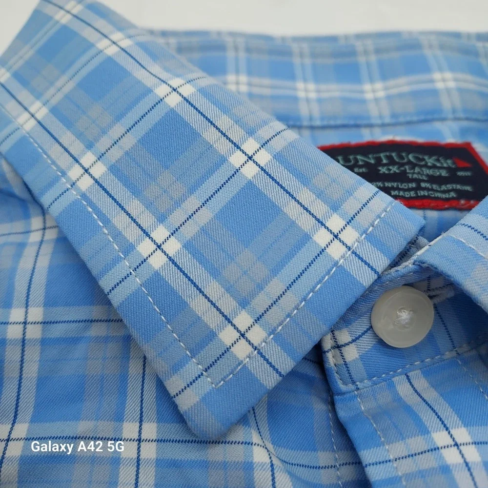 UNTUCKit Mens XX Large Tall Blue Plaid Button Down‎ Shirt Zonte Style 40458